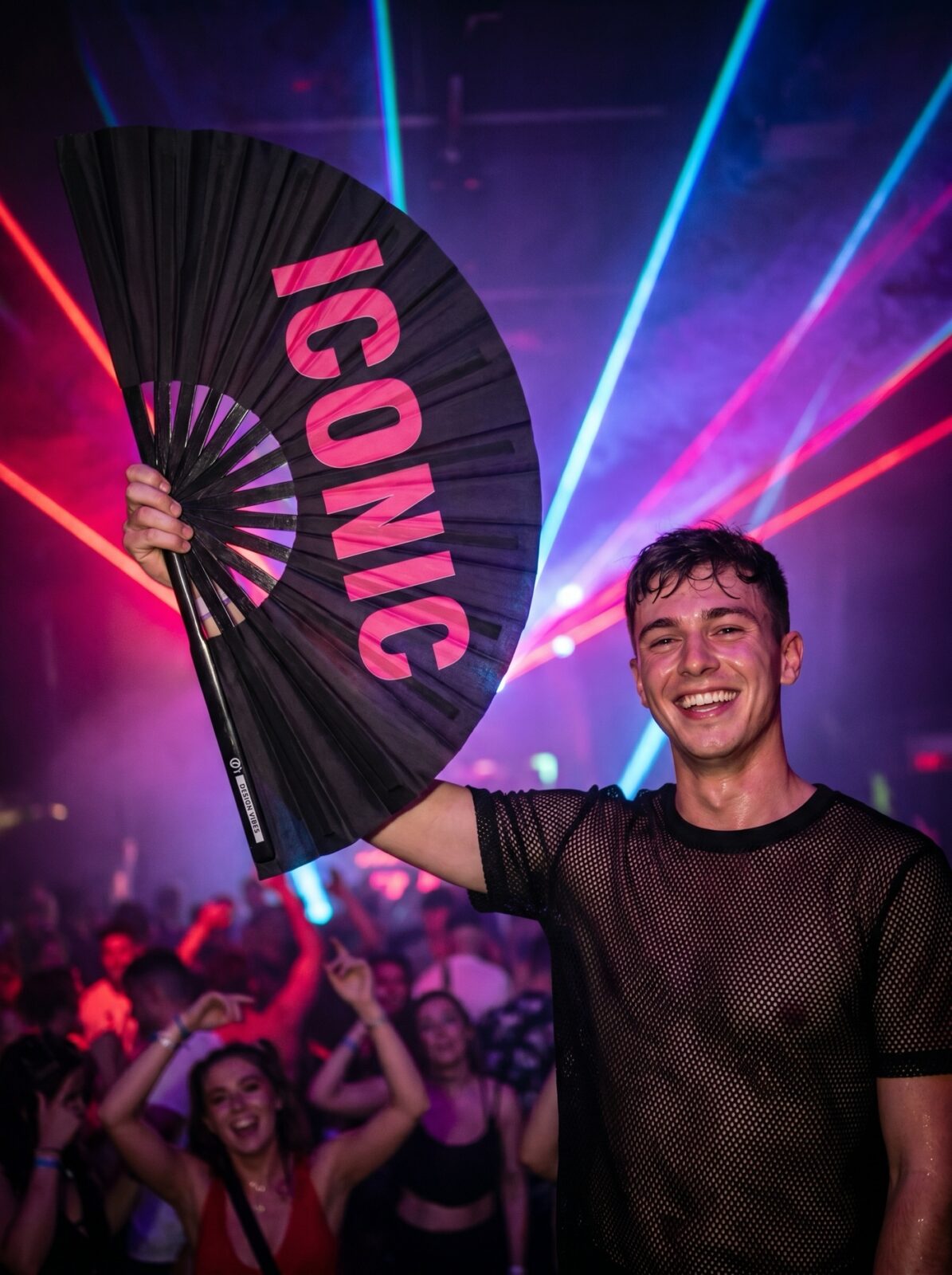 ICONIC” Festival Fan in zwart/roze – Rave Statement – Weergave 2
