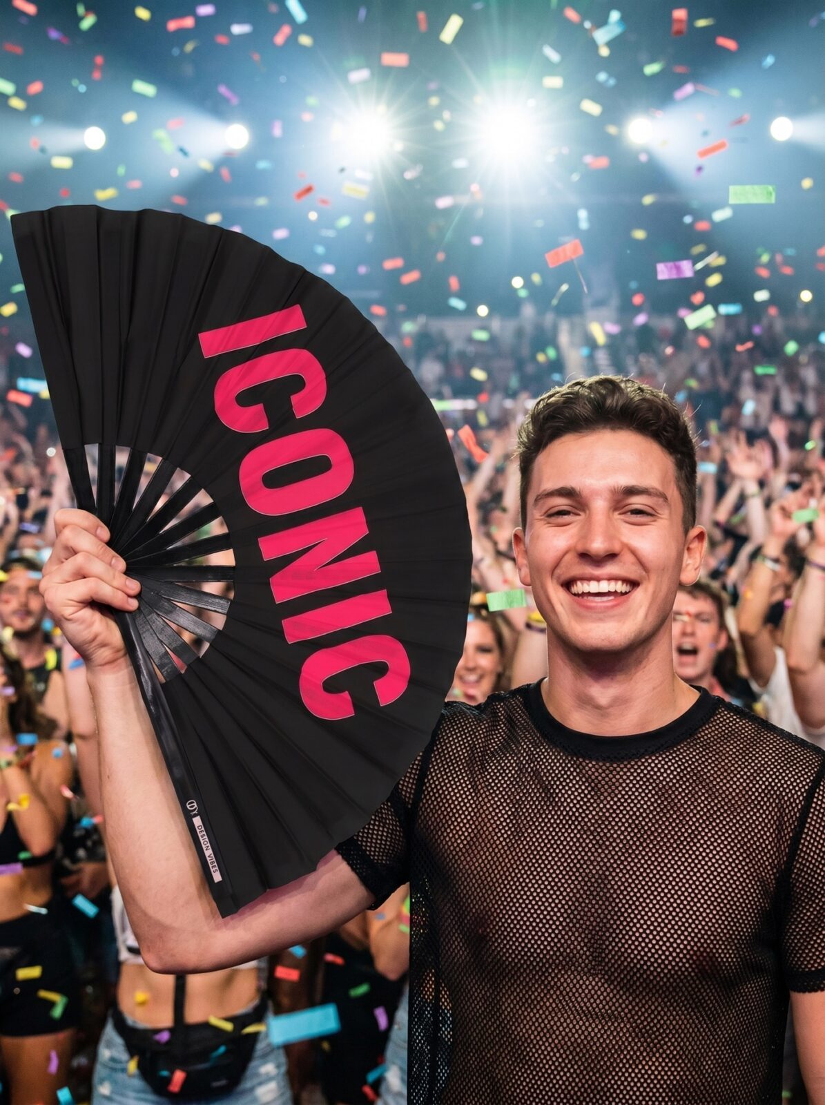 ICONIC” Festival Fan in zwart/roze – Rave Statement – Weergave 4