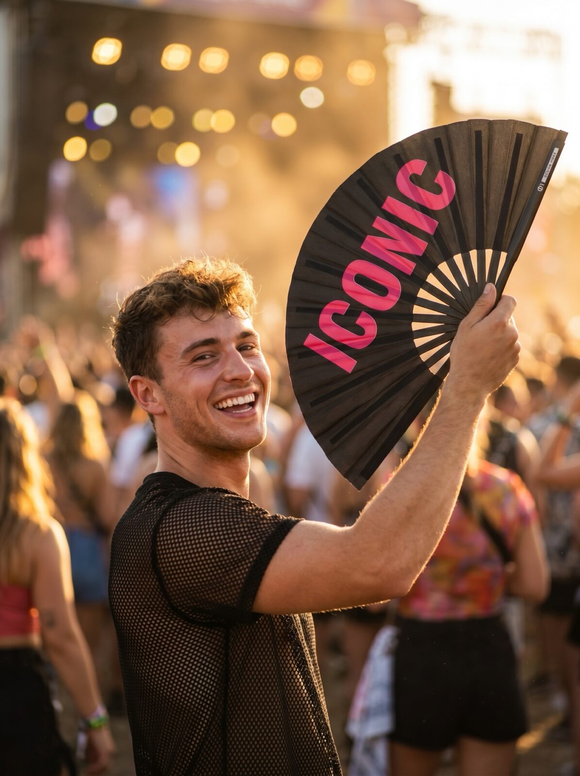 ICONIC” Festival Fan in zwart/roze – Rave Statement – Weergave 3