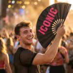 ICONIC” Festival Fan in zwart/roze – Rave Statement – Weergave 3