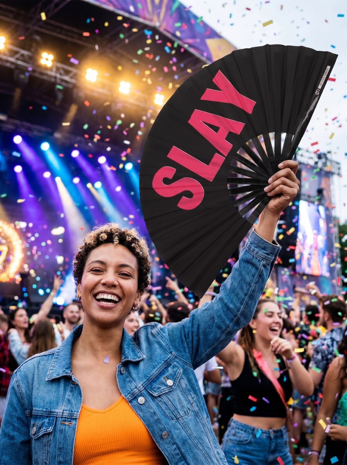 SLAY” festival Fan in zwart/roze – CSD & Rave accessoire – Weergave 4