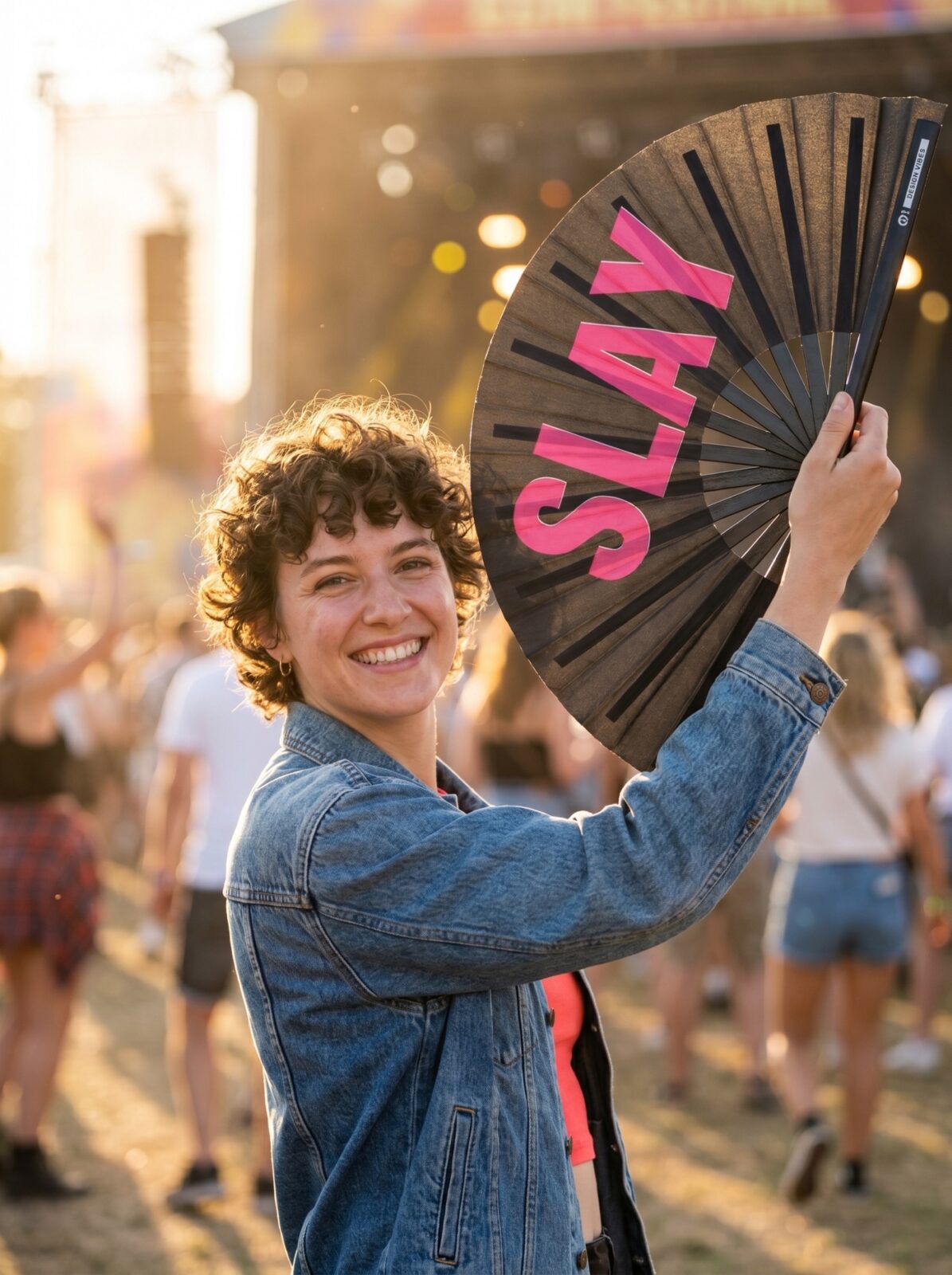 SLAY” festival Fan in zwart/roze – CSD & Rave accessoire – Weergave 3