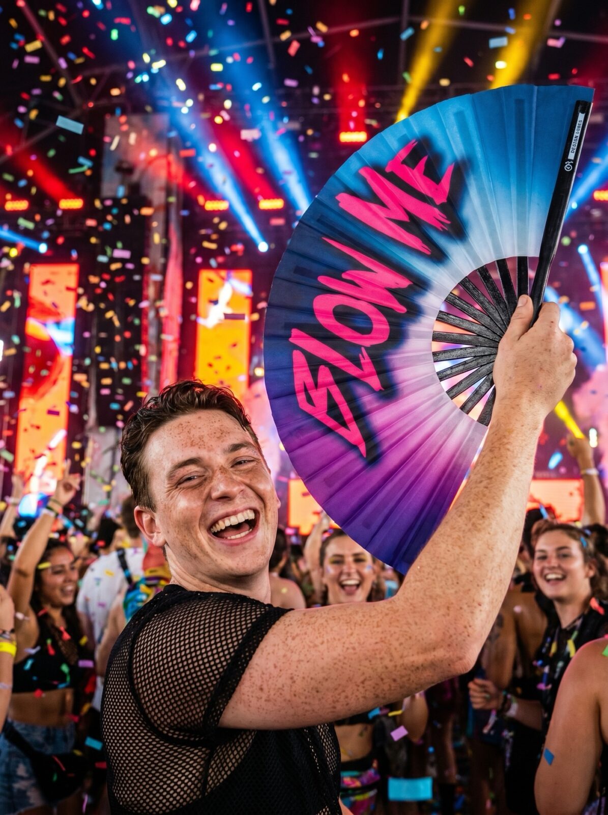 BLOW ME” festival Fan in paars-blauw – Rave & CSD accessoire – Weergave 4