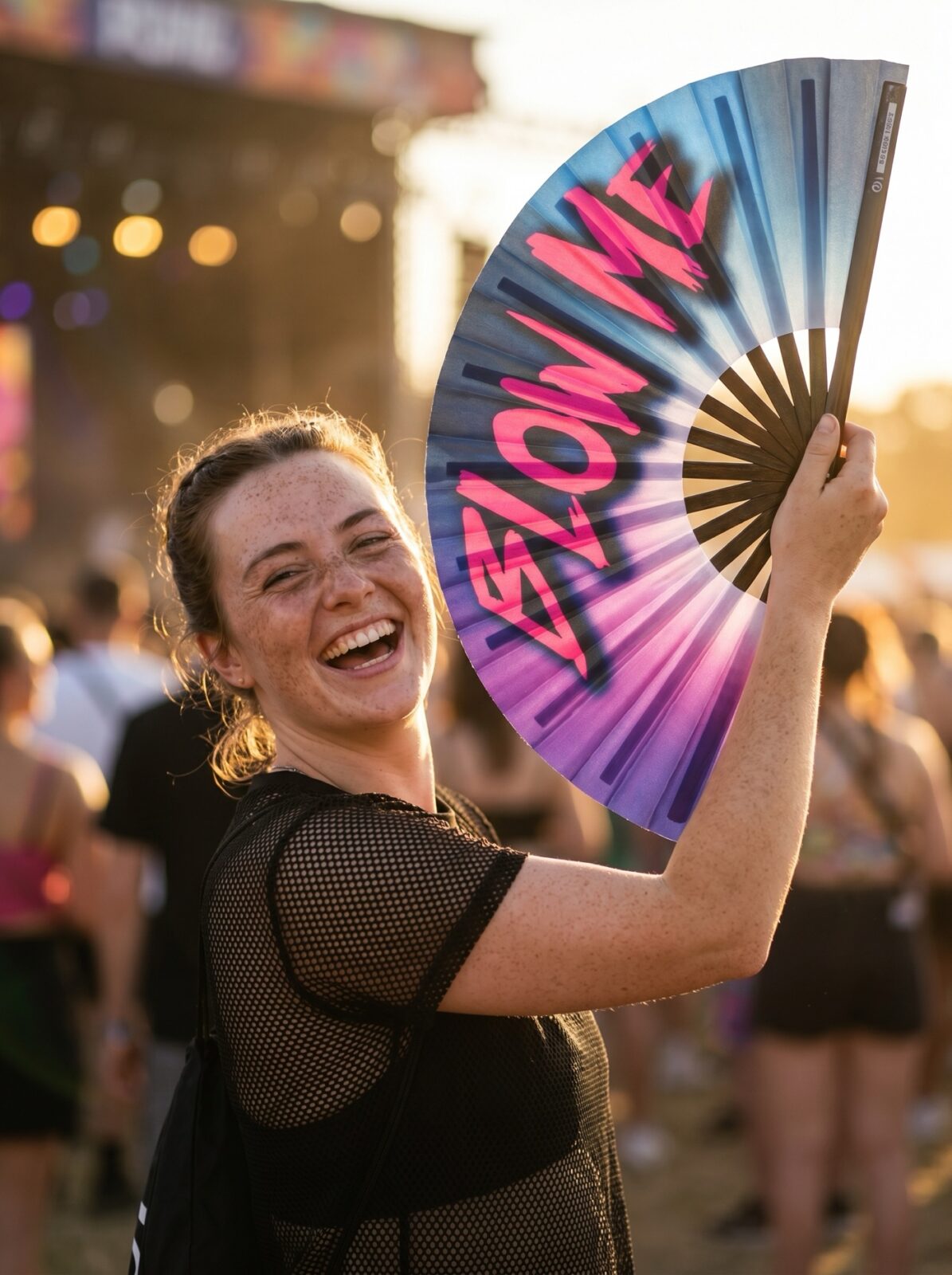 BLOW ME” festival Fan in paars-blauw – Rave & CSD accessoire – Weergave 3