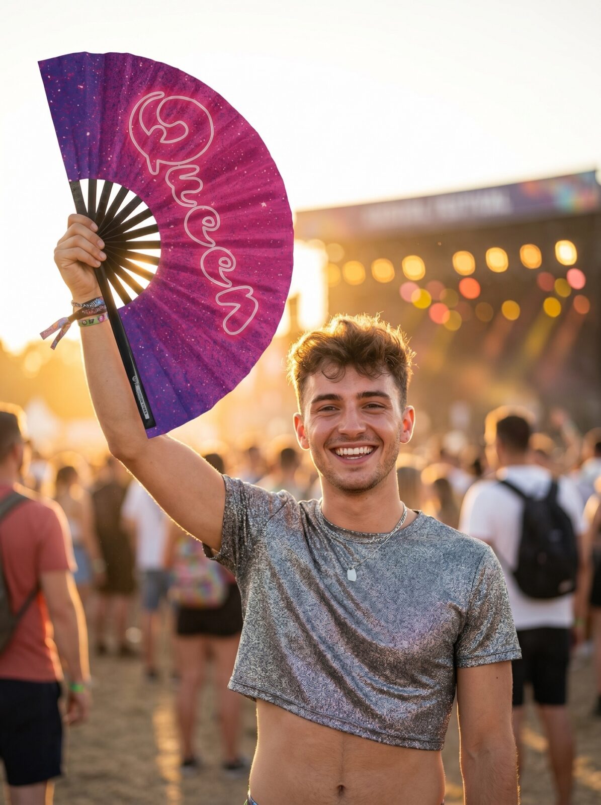 Festival Fan “Queen” roze-paars galaxy glitter – Rave & CSD – Weergave 3
