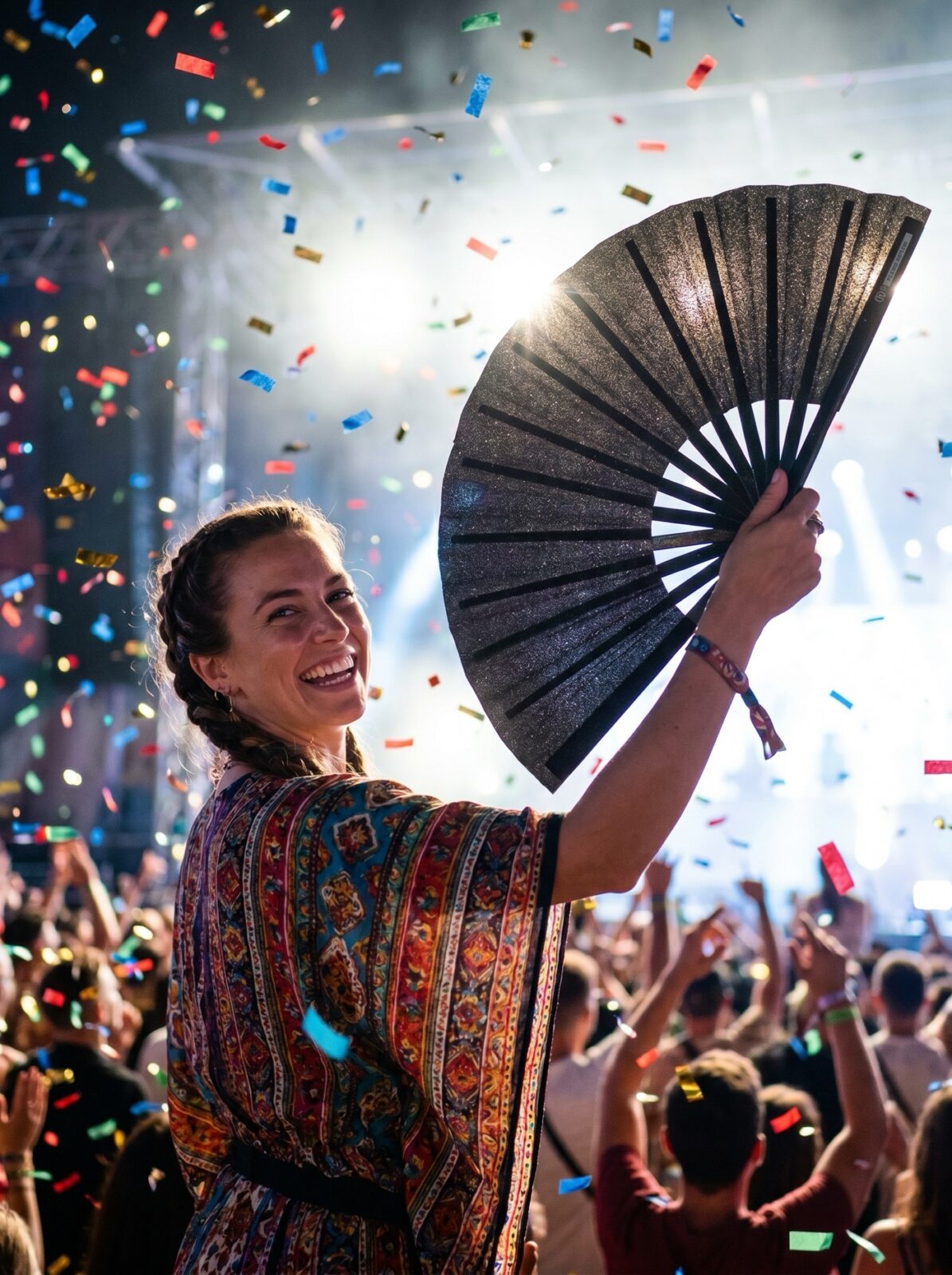 Festivalwaaier zwart glitter – elegant rave- & pride-accessoire – Weergave 4