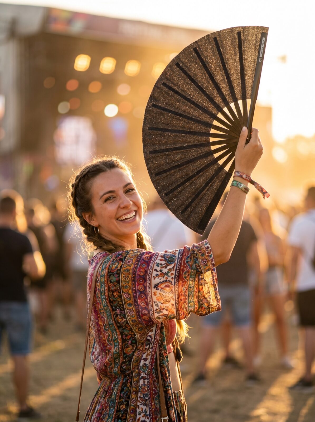 Festivalwaaier zwart glitter – elegant rave- & pride-accessoire – Weergave 3