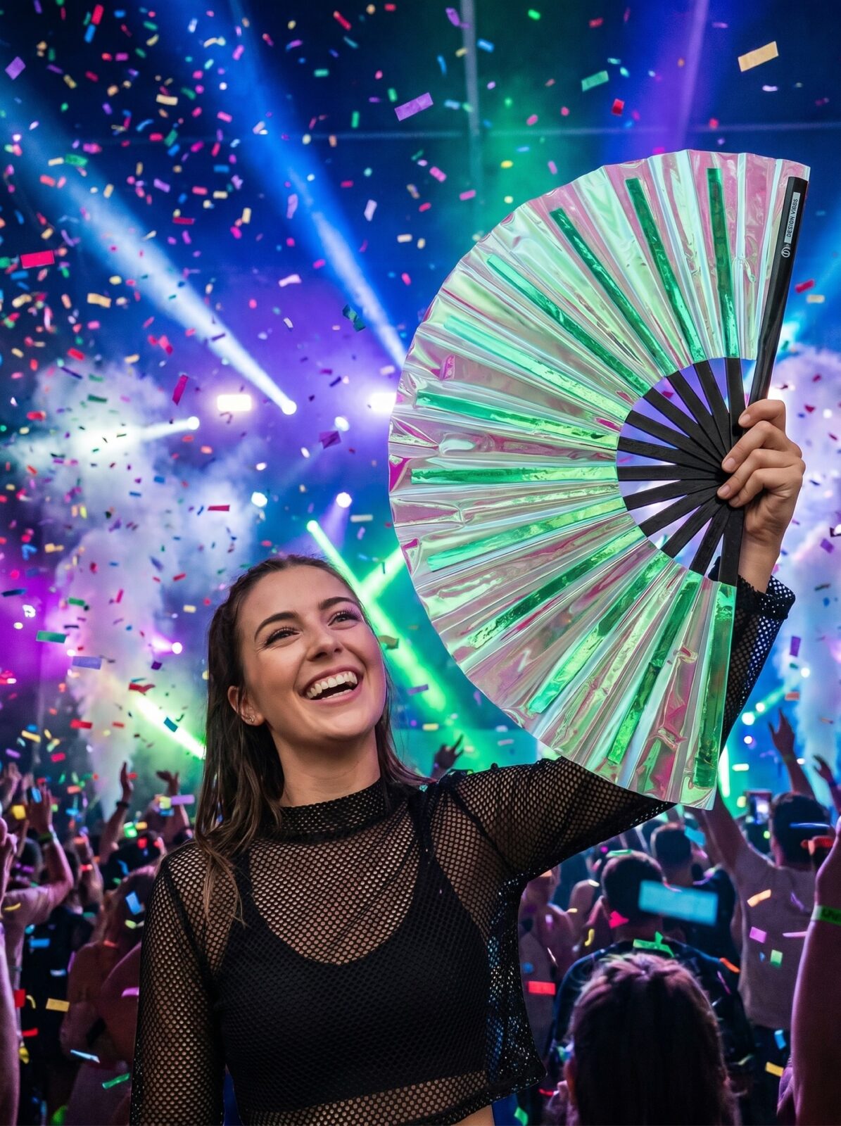 Festival Fan holografisch groen – iriserende accessoire voor Rave – Weergave 4