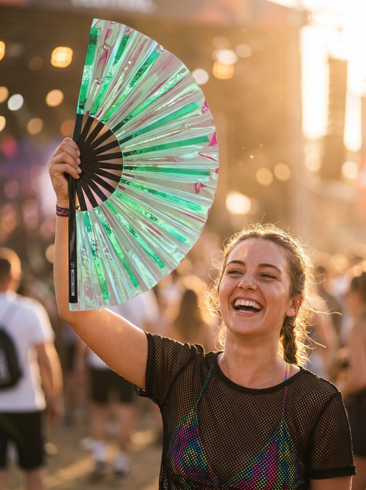 Festival Fan holografisch groen – iriserende accessoire voor Rave – Weergave 3