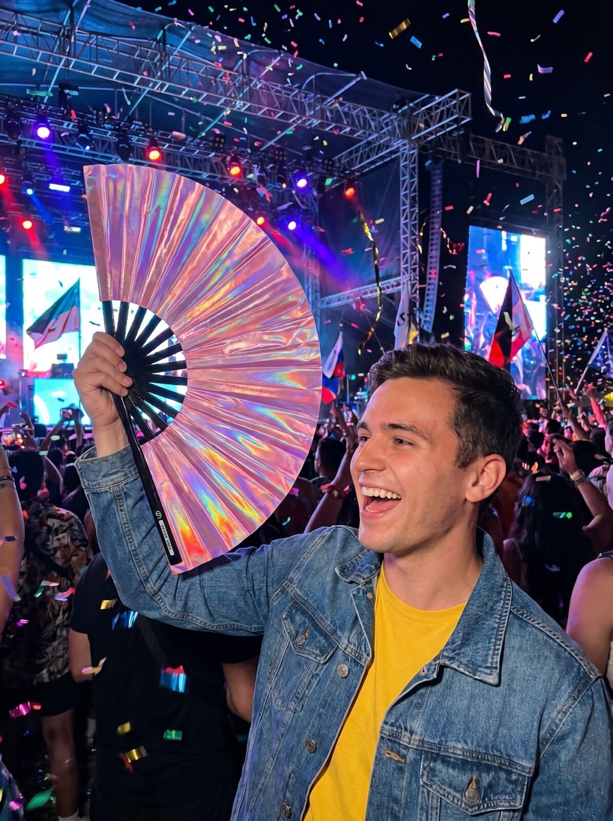 Festival Fan holografisch roze – geïriseerd Pride accessoire – Weergave 4