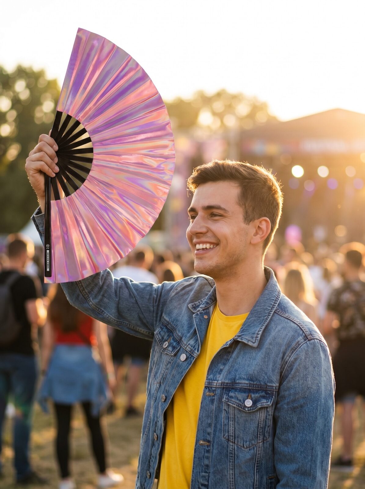 Festival Fan holografisch roze – geïriseerd Pride accessoire – Weergave 3