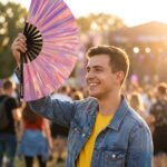 Festival Fan holografisch roze – geïriseerd Pride accessoire – Weergave 3