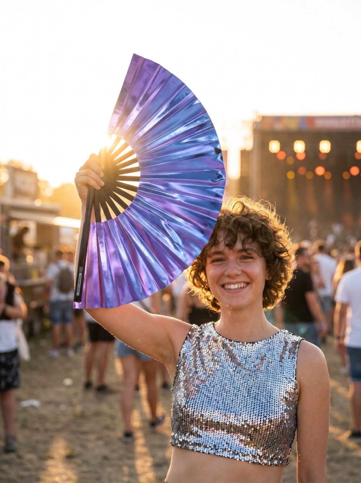 Festival Fan holografisch blauw-paars metallic – Rave accessoire – Weergave 3