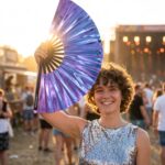 Festival Fan holografisch blauw-paars metallic – Rave accessoire – Weergave 3