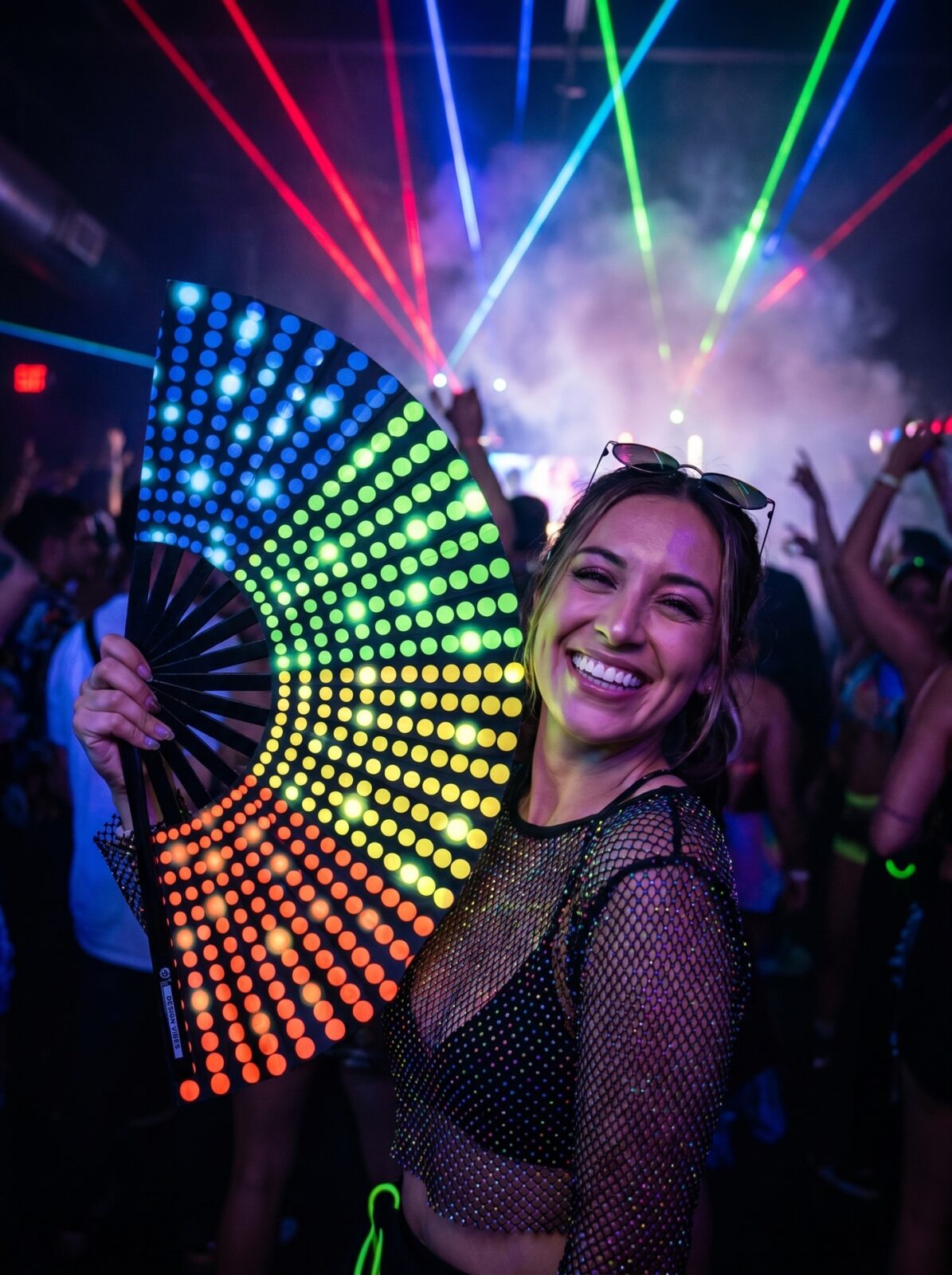 Festival Fan, zwart met regenboogstippen, Rave & CSD, Weergave 2