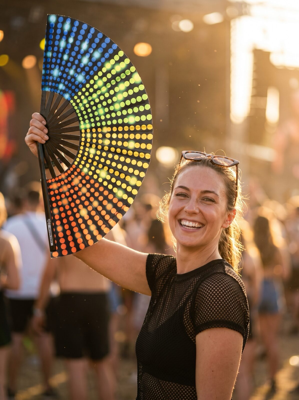 Festival Fan, zwart met regenboogstippen, Rave & CSD, Weergave 3