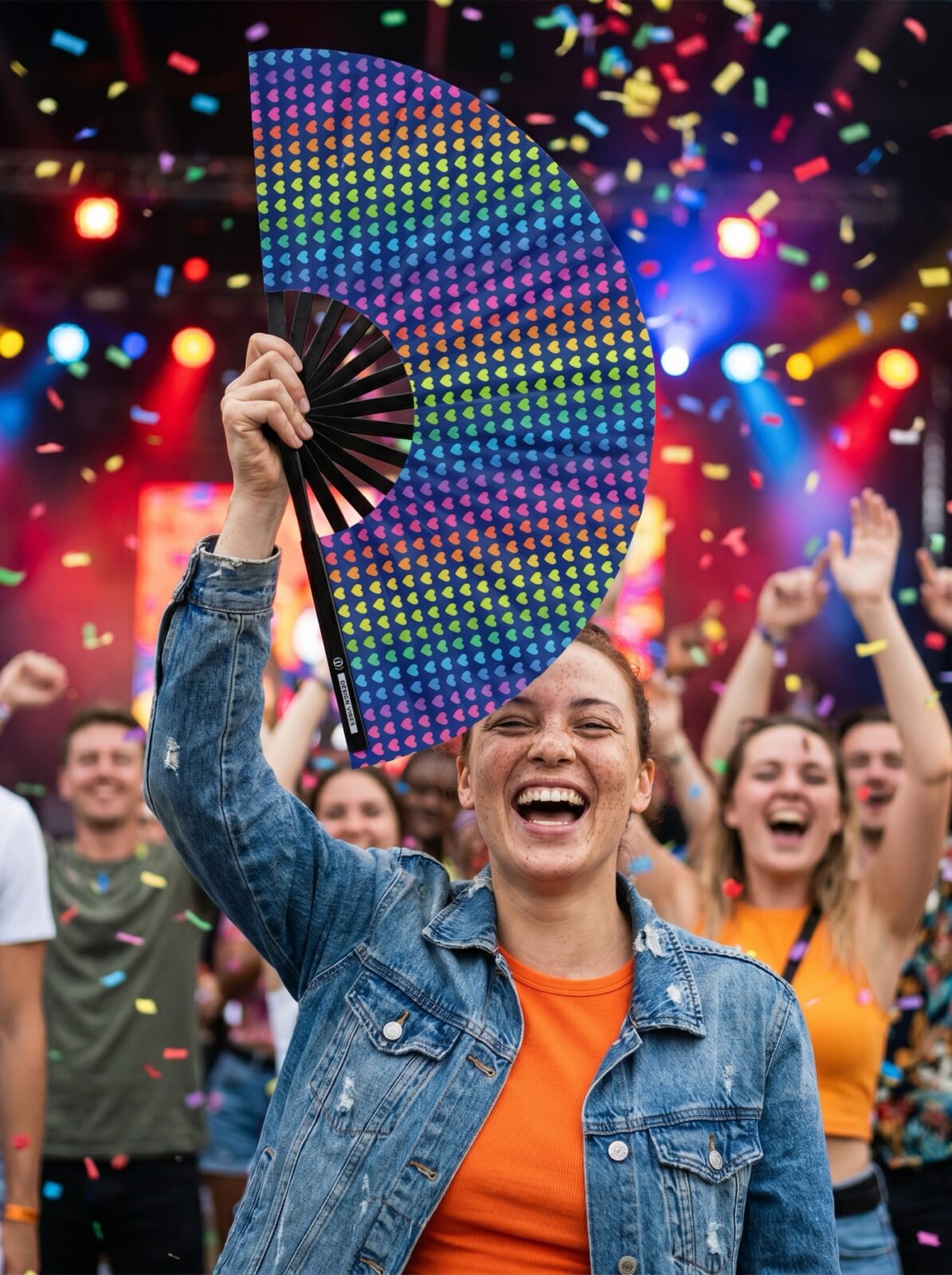 Festival Fan donkerblauw met regenboog hartjes – CSD & Pride – Weergave 4