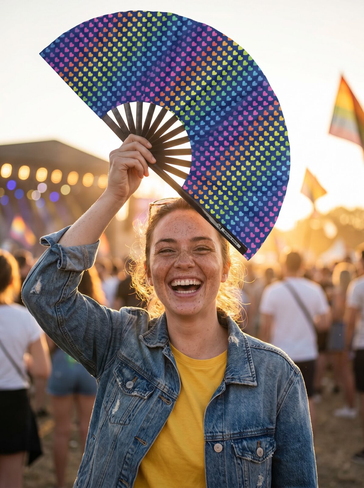 Festival Fan donkerblauw met regenboog hartjes – CSD & Pride – Weergave 3