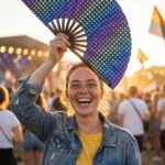 Festival Fan donkerblauw met regenboog hartjes – CSD & Pride – Weergave 3