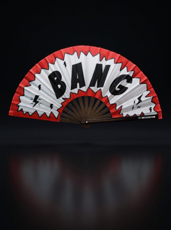 Festival Fan "BANG" comic in rood en wit - Rave & party accessoire