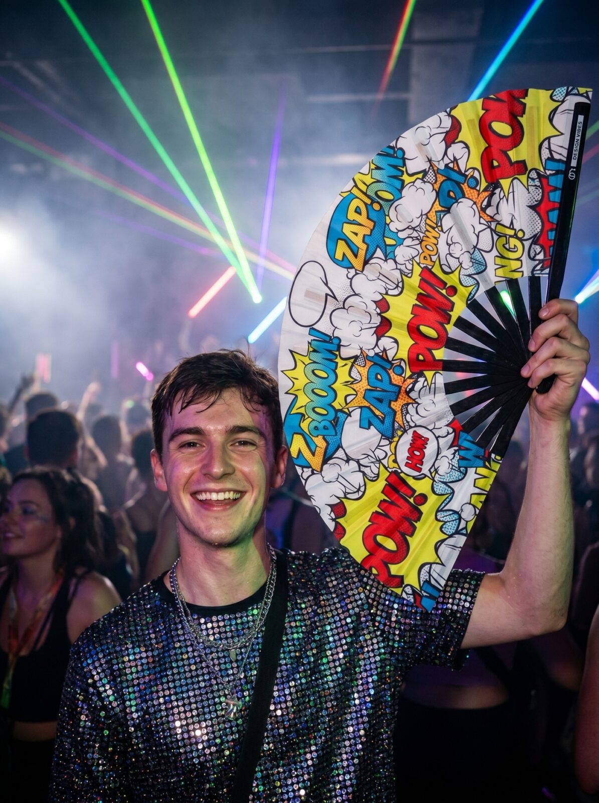 Festival Fan “ZAP BOOM POW” gele comic – Rave & Party – Weergave 2