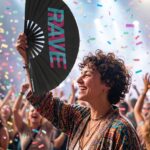 Festival Fan “Rave” zwart teal-roze – techno & rave accessoire – Weergave 4