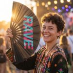 Festival Fan “Rave” zwart teal-roze – techno & rave accessoire – Weergave 3