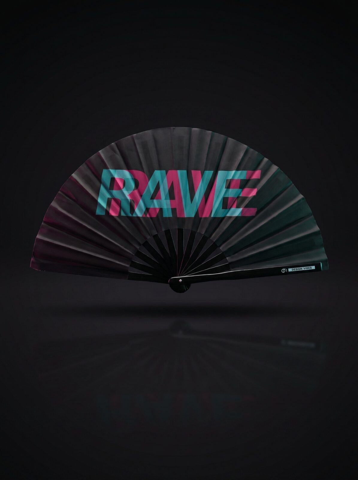Festival Fan “Rave” zwart teal-roze – techno & rave accessoire