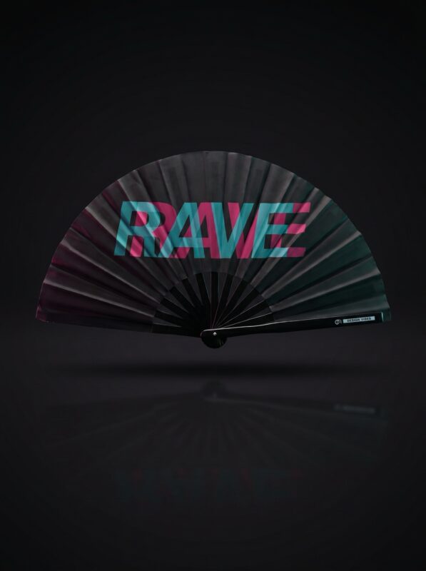 Festival Fan "Rave" zwart teal-roze - techno & rave accessoire