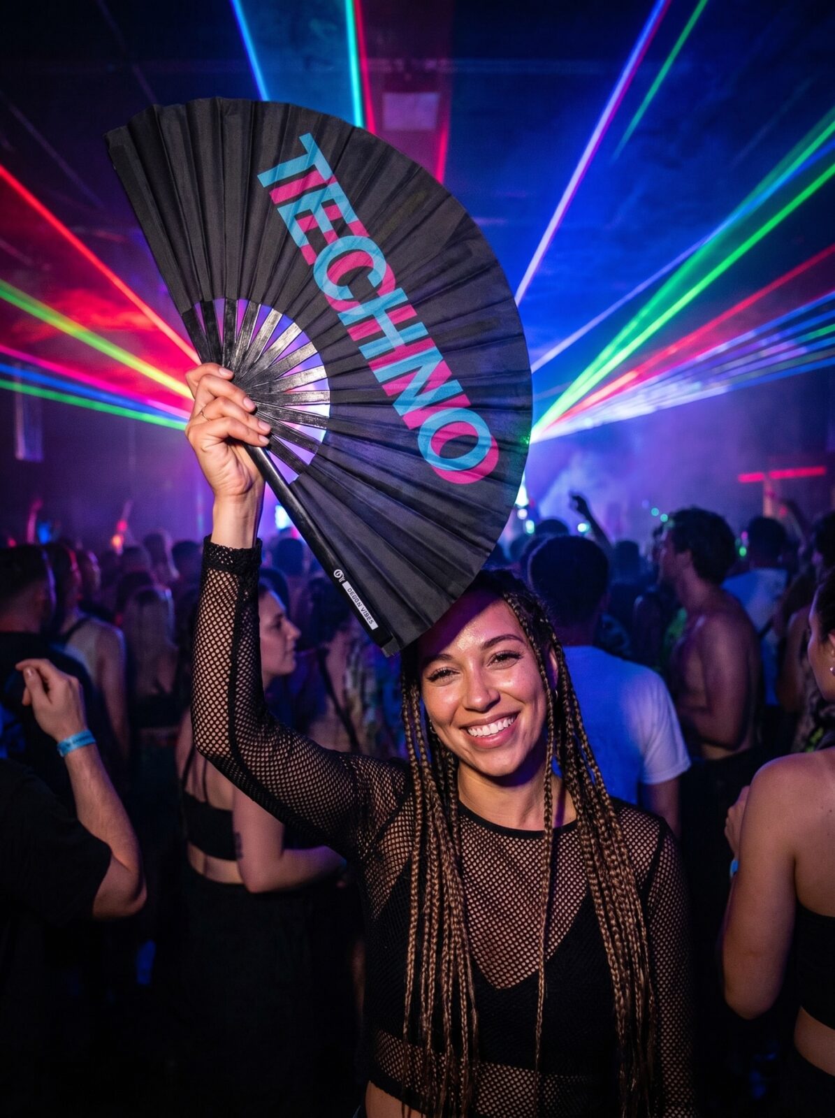 Festival Fan “Techno” Zwart Teal-Roze – Techno & Rave – Weergave 2