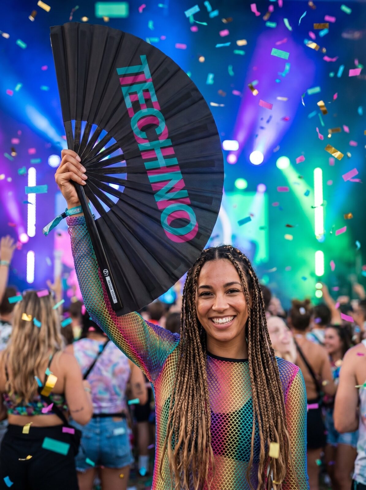 Festival Fan “Techno” Zwart Teal-Roze – Techno & Rave – Weergave 4
