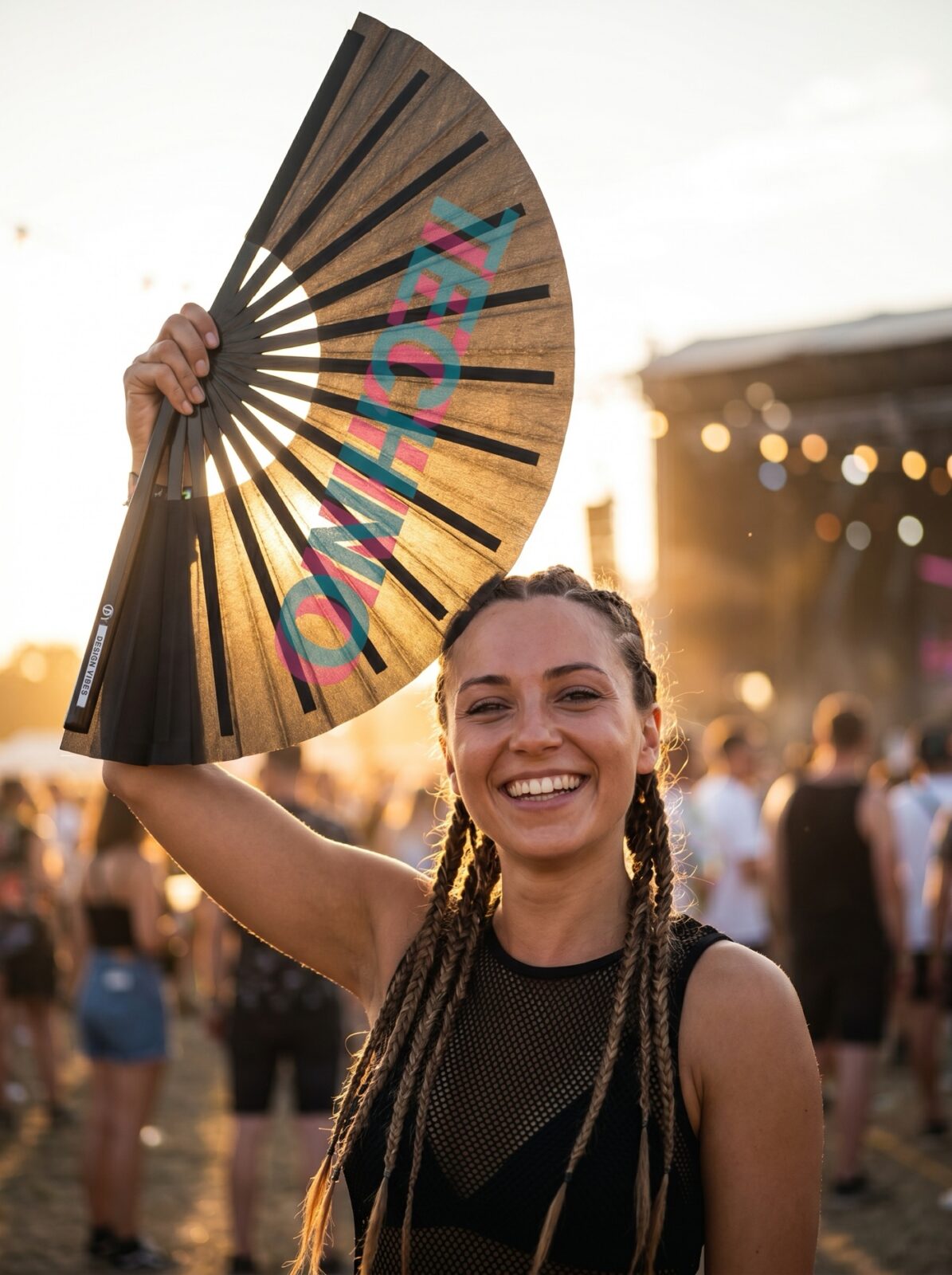Festival Fan “Techno” Zwart Teal-Roze – Techno & Rave – Weergave 3