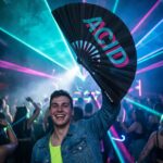 Festival Fan “ACID” zwart teal-roze – Techno & Rave accessoire – Weergave 2
