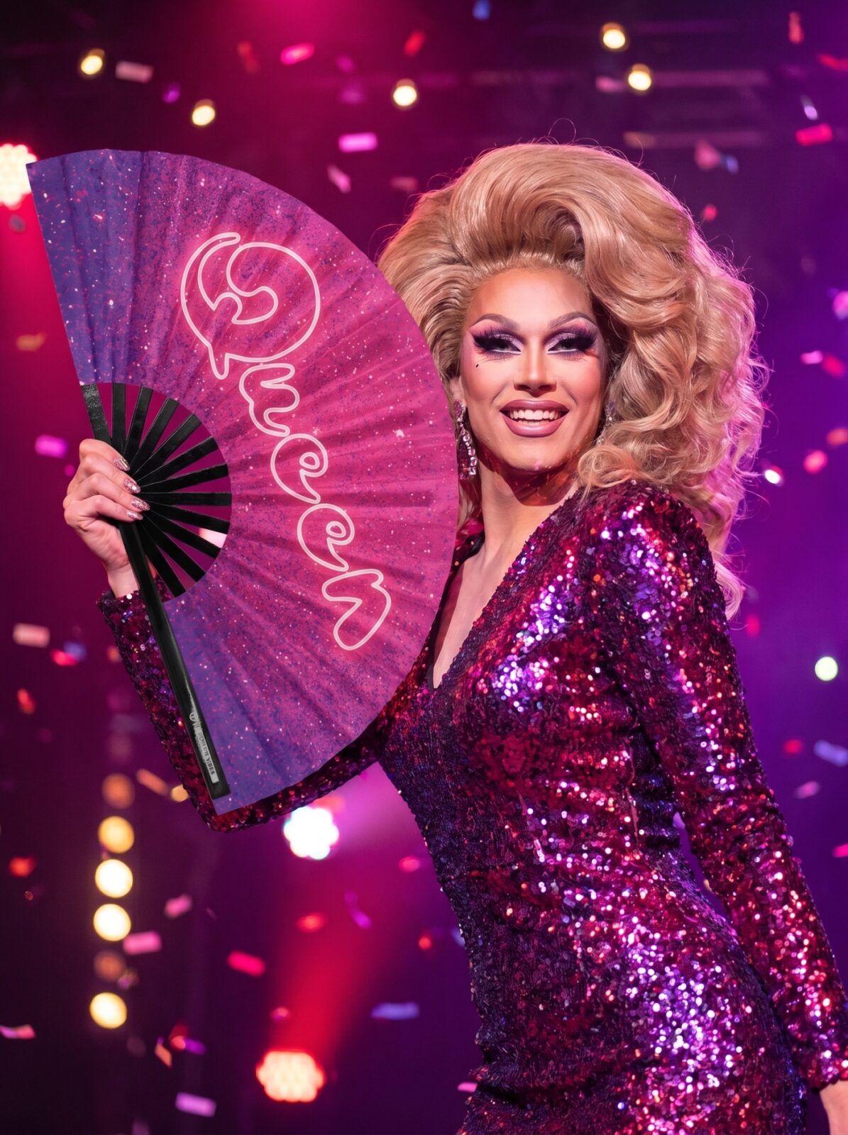 Festival Fan “Queen” roze-paars galaxy glitter – Rave & CSD – Weergave 5