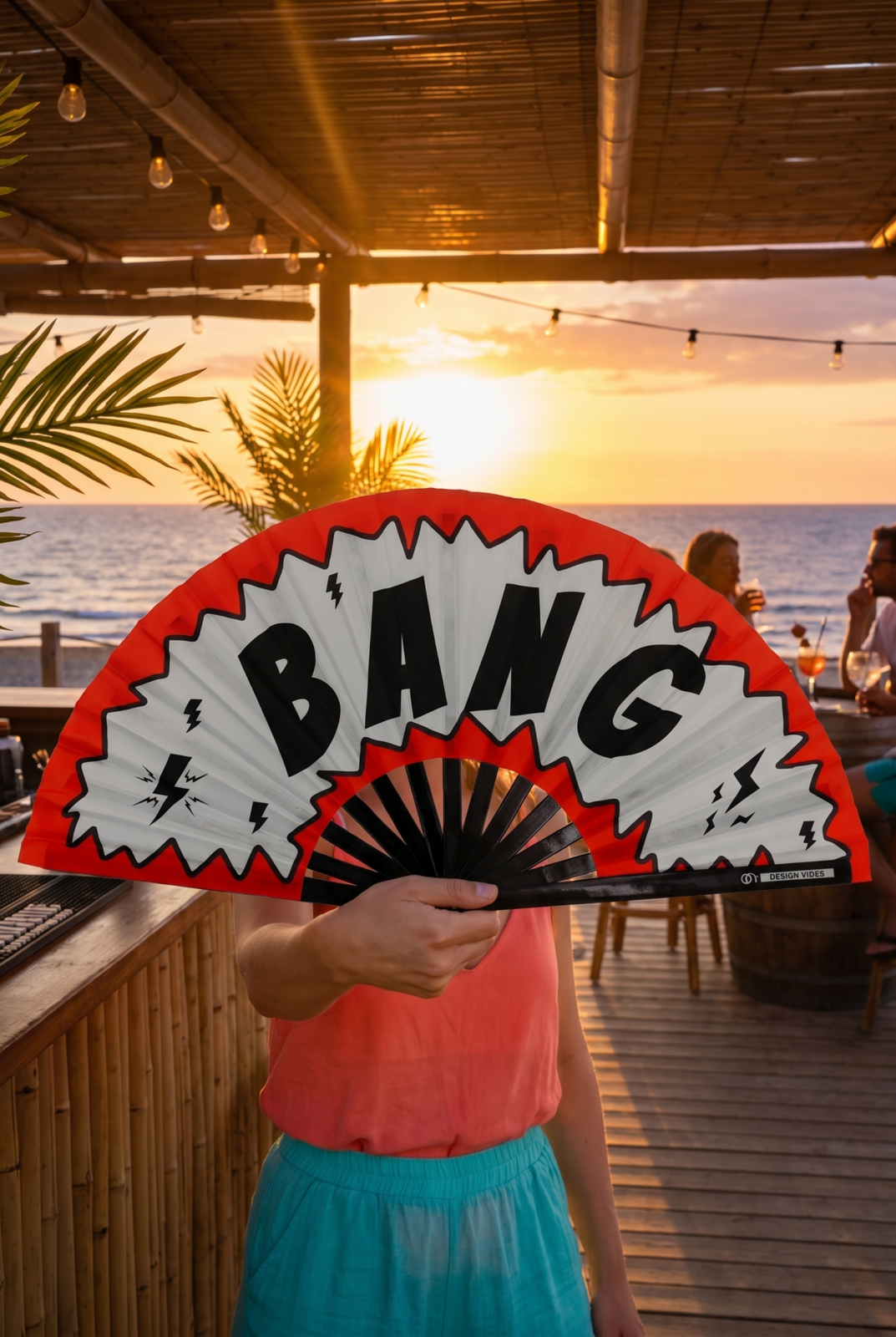 Festival Fan “BANG” comic in rood en wit – Rave & party accessoire – Weergave 6