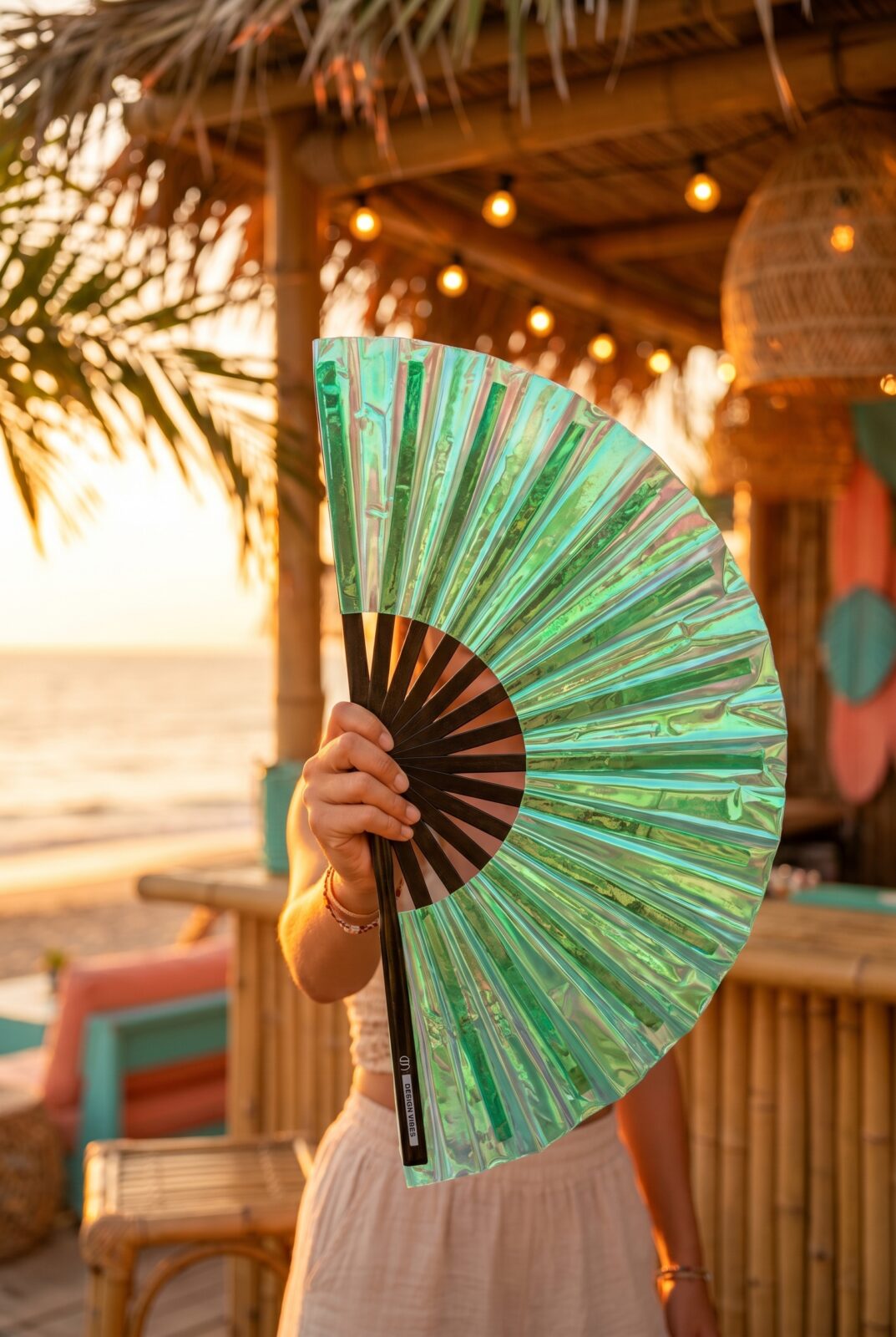 Festival Fan holografisch groen – iriserende accessoire voor Rave – Weergave 6