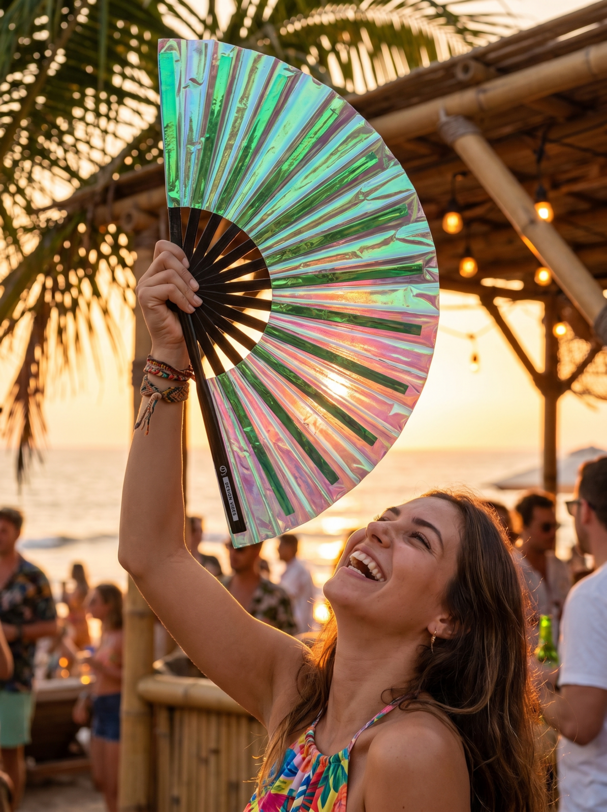 Festival Fan holografisch groen – iriserende accessoire voor Rave – Weergave 5