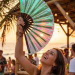 Festival Fan holografisch groen – iriserende accessoire voor Rave – Weergave 5