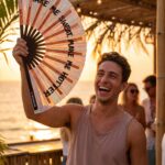 Festival Fan “MAKE ME SWEAT” holografisch rosé goud – Rave – Weergave 6