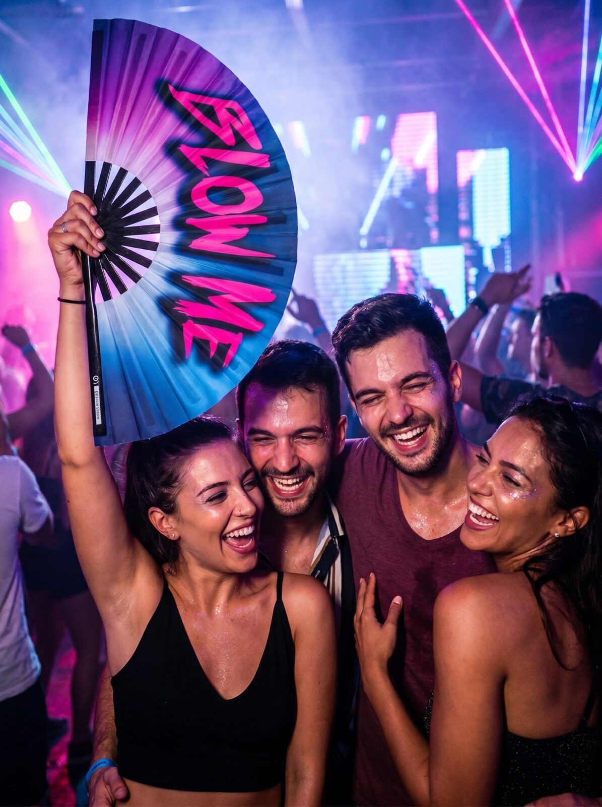 BLOW ME” festival Fan in paars-blauw – Rave & CSD accessoire – Weergave 5