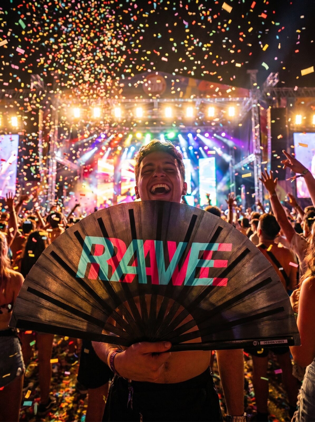 Festival Fan “Rave” zwart teal-roze – techno & rave accessoire – Weergave 6