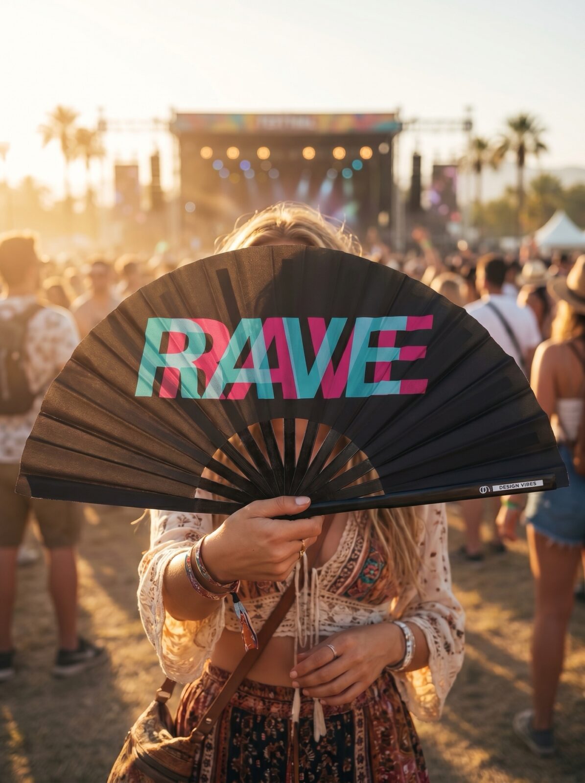 Festival Fan “Rave” zwart teal-roze – techno & rave accessoire – Weergave 5