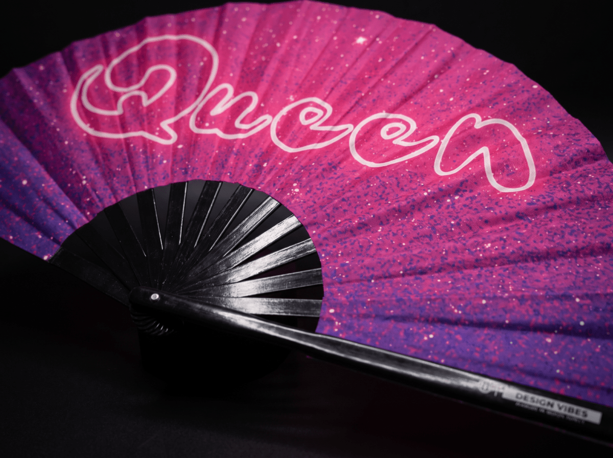 Festival Fan „Queen” roze-paars, glitter, rave & CSD, Weergave 6