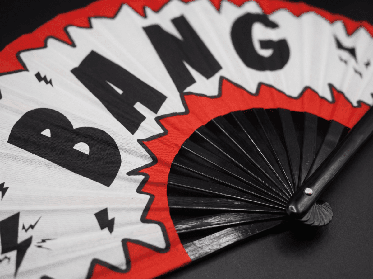 Festival Fan „BANG” comic in rood-wit, rave- en feestaccessoire, Weergave 8