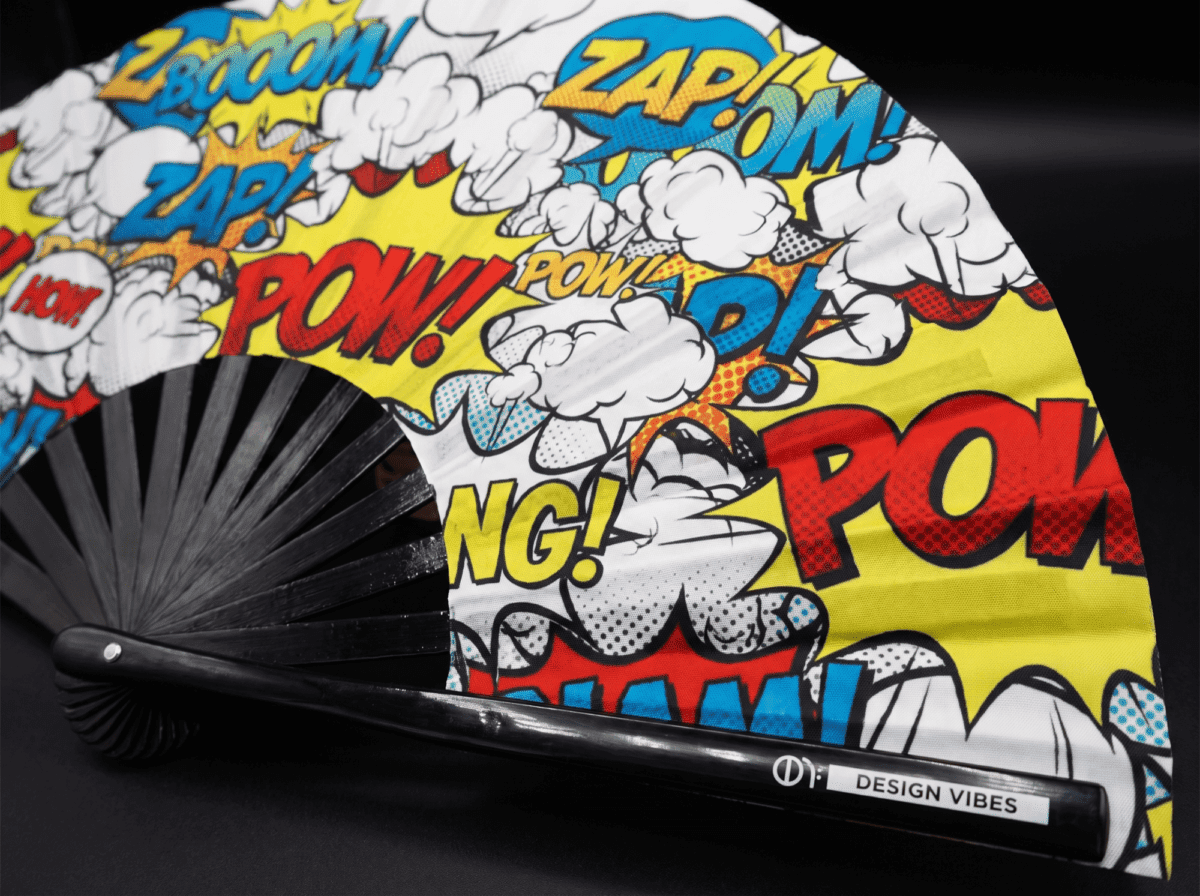 Festival Fan „ZAP BOOM POW” Geel Comic, Rave & Feest, Weergave 8
