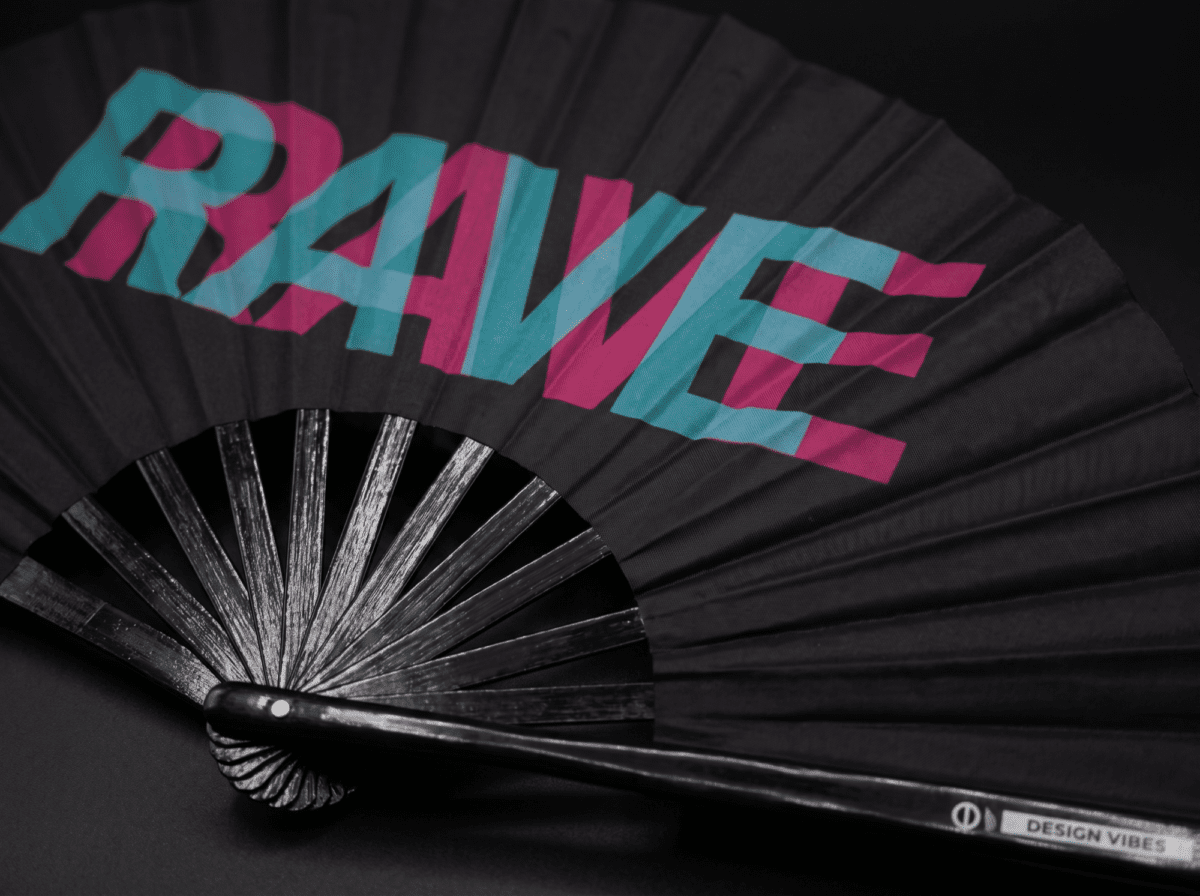 Festival Fan „RAVE” zwart, teal-roze, Techno- en Rave-accessoire, Weergave 8
