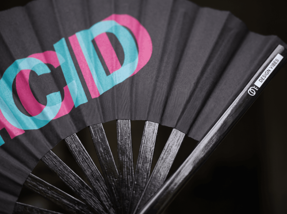 Festival Fan “ACID” zwart teal-roze – Techno & Rave accessoire, Weergave 6