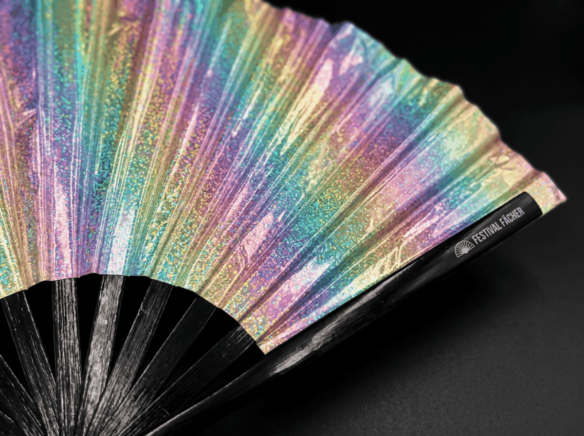 Festival Fans met holografische glitters in pastelkleuren en regenboogtinten voor festivals en Raves, Weergave 5