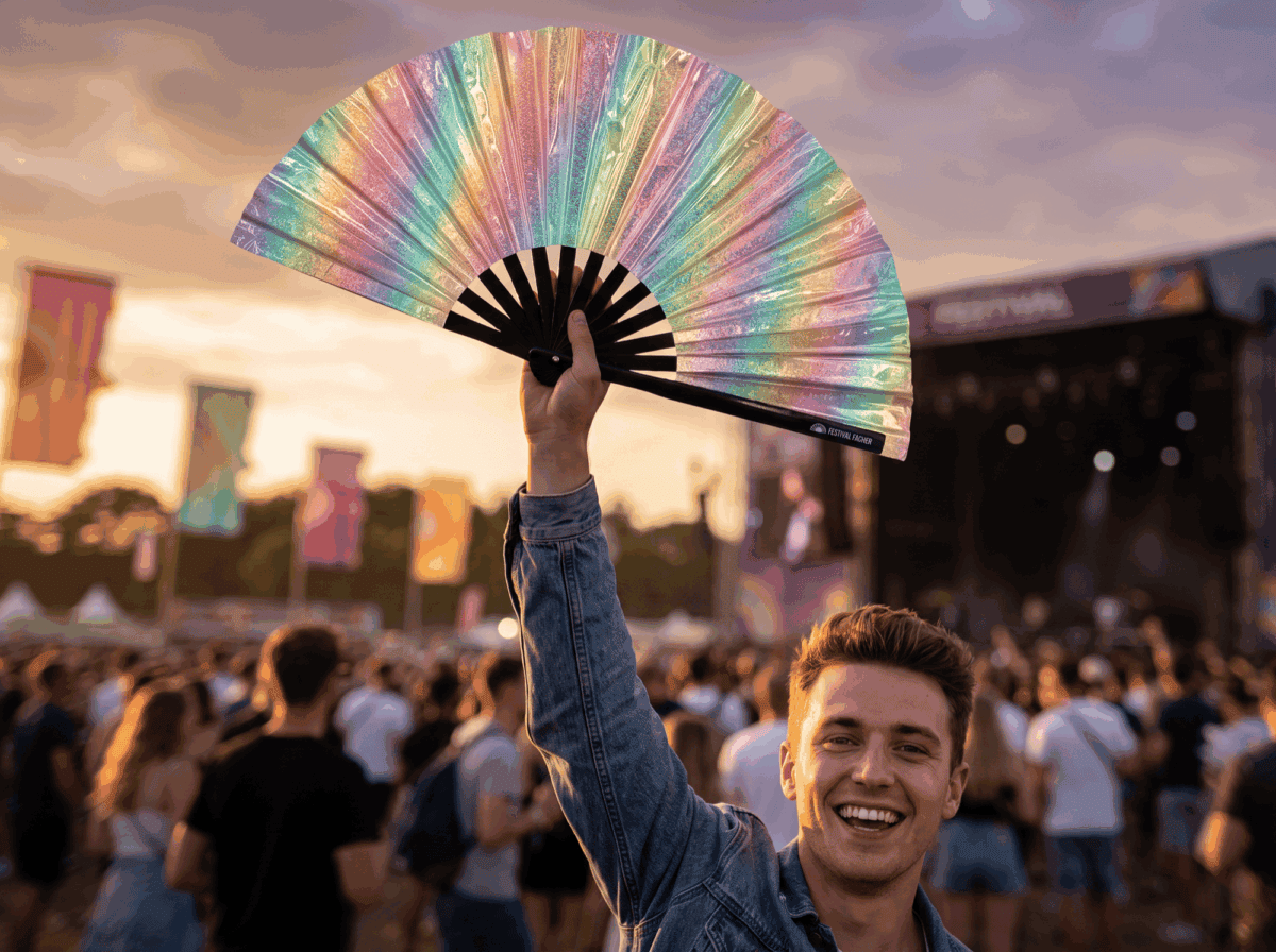 Festival Fans met holografische glitters in pastelkleuren en regenboogtinten voor festivals en Raves, Weergave 3