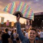 Festival Fans met holografische glitters in pastelkleuren en regenboogtinten voor festivals en Raves, Weergave 3